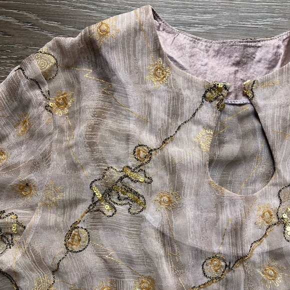 Tan and Gold Sheer Sequined Midi Cover Up Dress Size Small - Picture 3 of 5